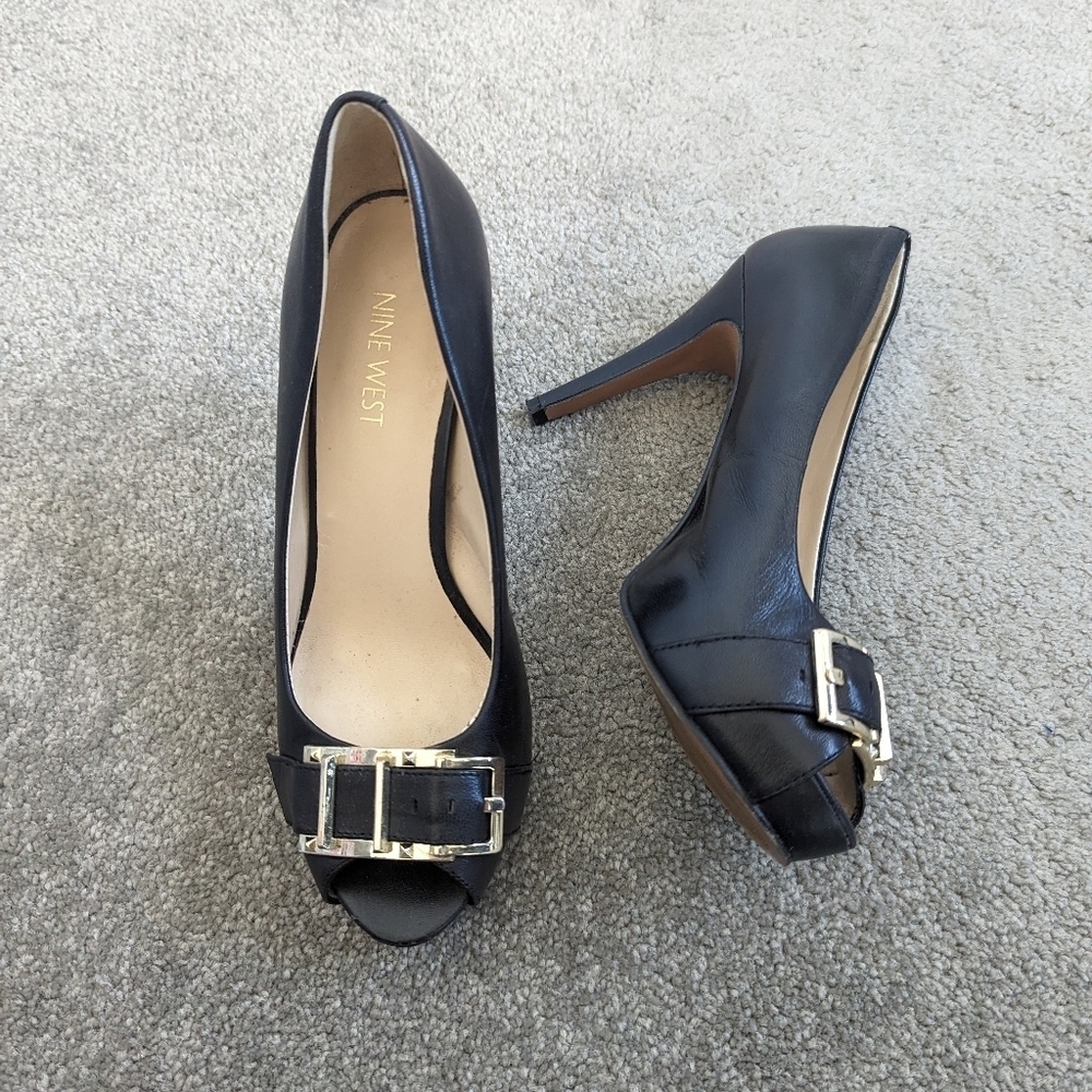 Nine West Celestine Open Toe Black Pump Size 6.5